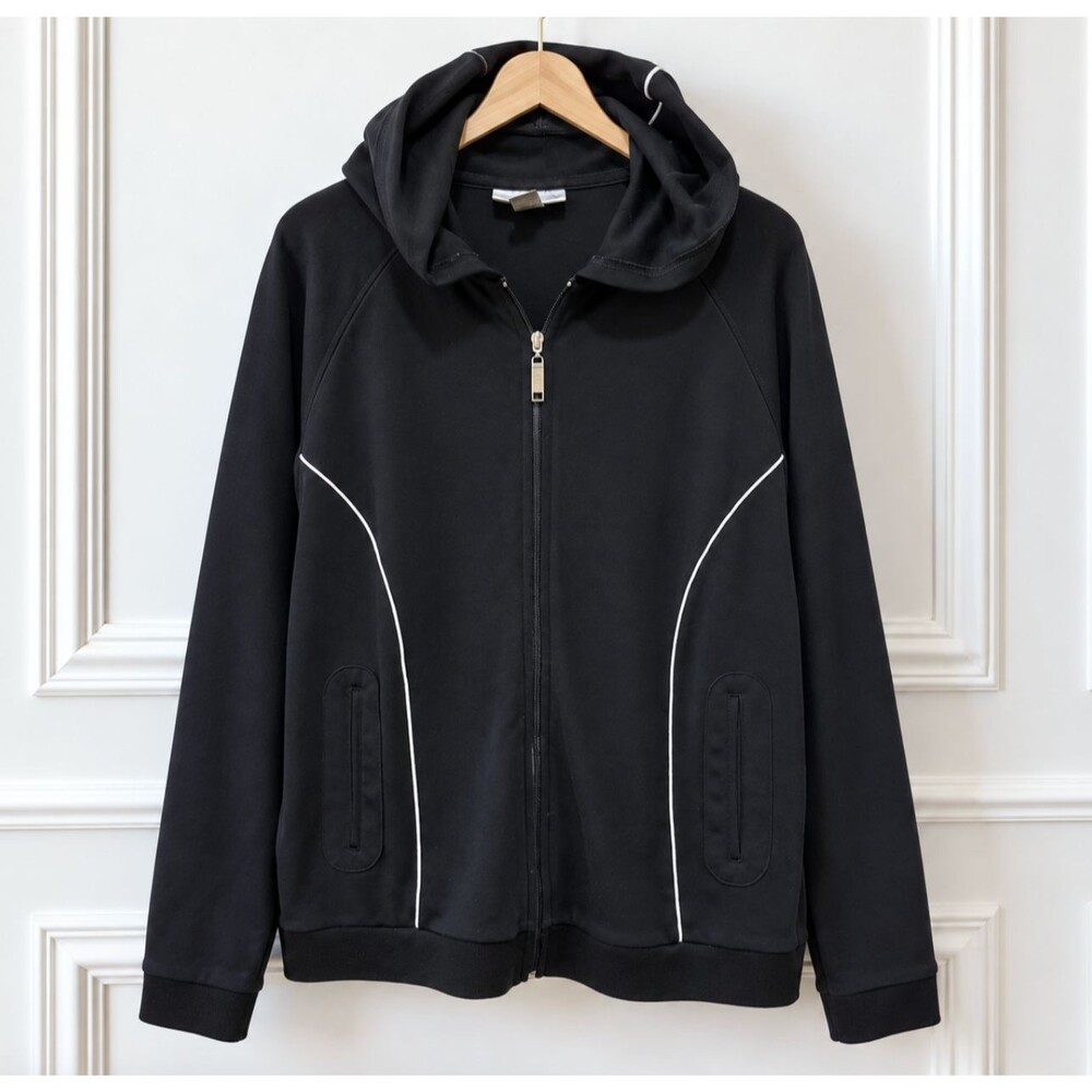 Venezia Sport Womens 18/20 Plus Y2K Black Zip Up Hoodie Track Jacket Activewear